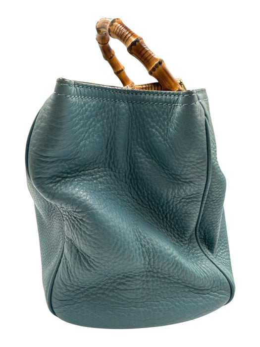 Gucci Blue Leather Bamboo Handle Magnetic Close Bag Blue