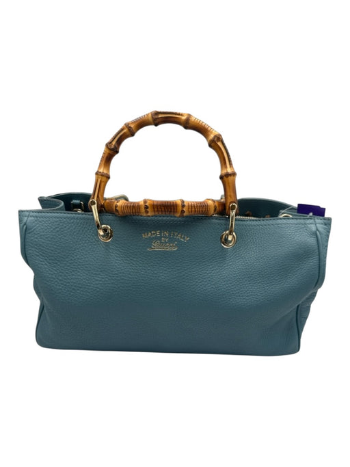 Gucci Blue Leather Bamboo Handle Magnetic Close Bag Blue