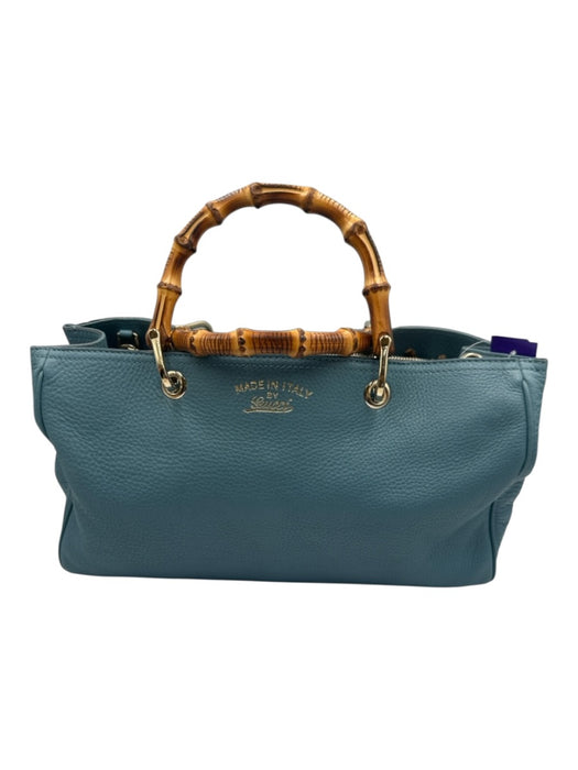 Gucci Blue Leather Bamboo Handle Magnetic Close Bag Blue