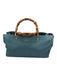Gucci Blue Leather Bamboo Handle Magnetic Close Bag Blue