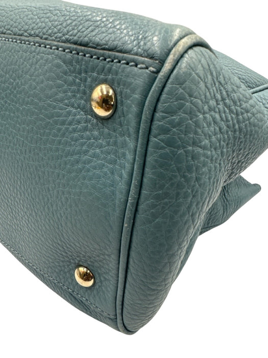 Gucci Blue Leather Bamboo Handle Magnetic Close Bag Blue