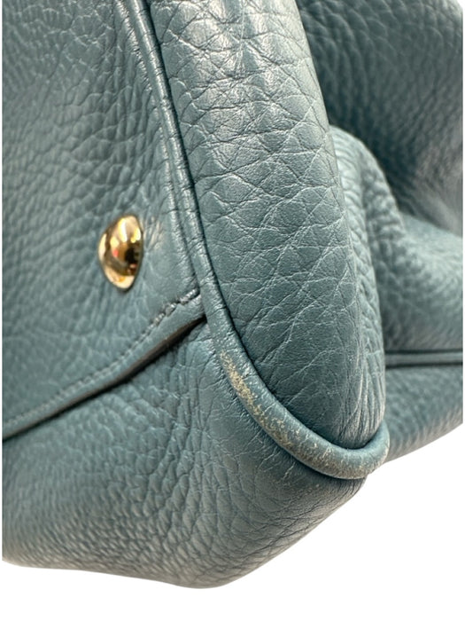 Gucci Blue Leather Bamboo Handle Magnetic Close Bag Blue