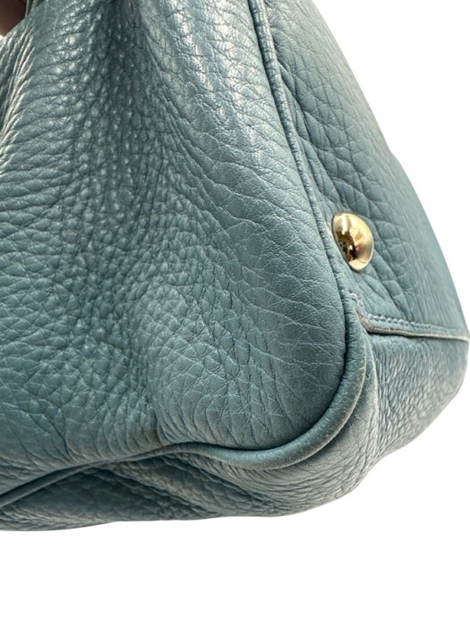 Gucci Blue Leather Bamboo Handle Magnetic Close Bag Blue