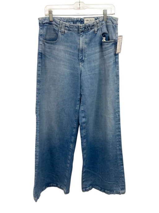AG Size 30 Blue Cotton Zip & Button Whiskering Wide Leg Jeans Blue / 30