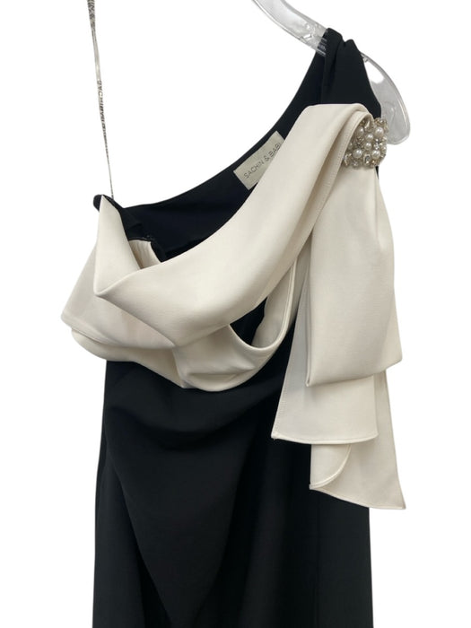 Sachin & Babi Size 8 Black & Cream White Polyester Blend One Shoulder Midi Gown Black & Cream White / 8