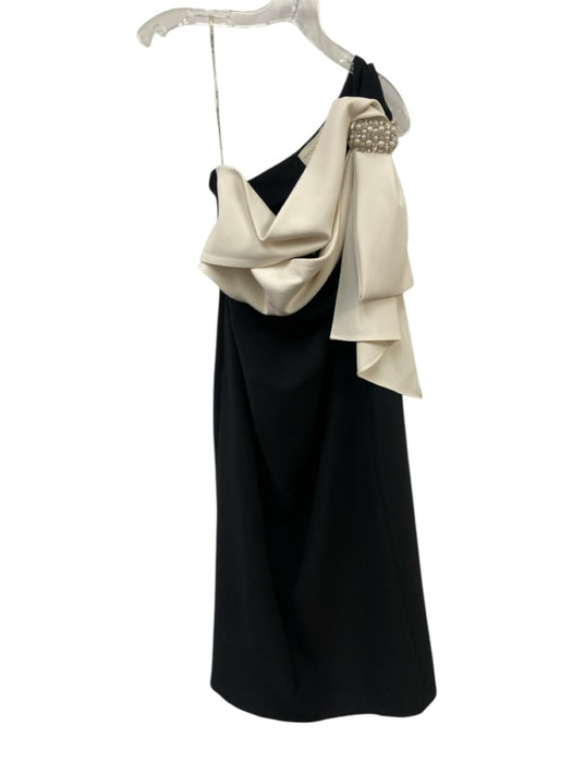 Sachin & Babi Size 8 Black & Cream White Polyester Blend One Shoulder Midi Gown Black & Cream White / 8