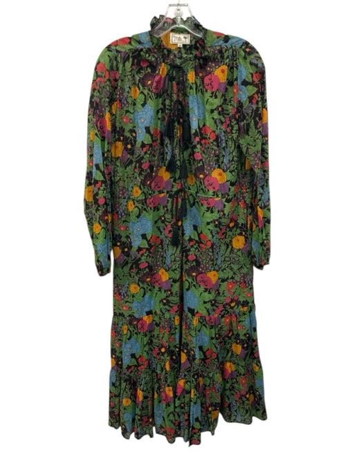 Mille Resort & Travel Size M Black, Green & Multi Print Cotton Botanical Dress Black, Green & Multi Print / M
