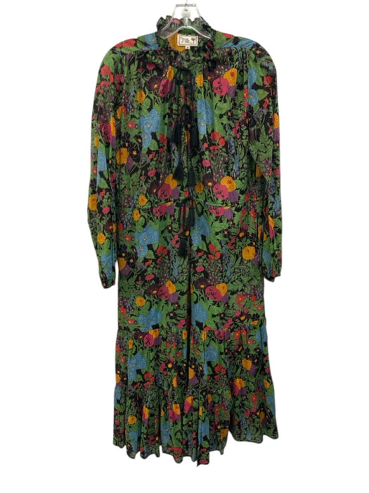 Mille Resort & Travel Size M Black, Green & Multi Print Cotton Botanical Dress Black, Green & Multi Print / M