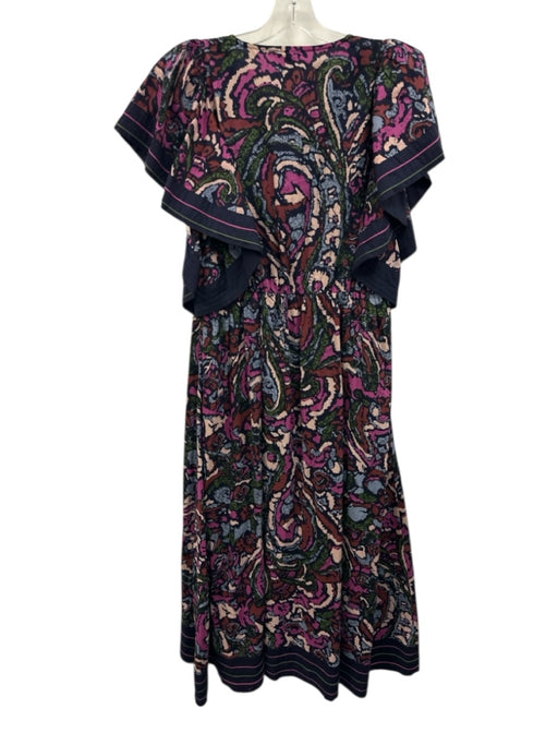 Cleobella Size M Navy Blue, Purple & Multi Cotton Abstract Print V Neck Dress Navy Blue, Purple & Multi / M