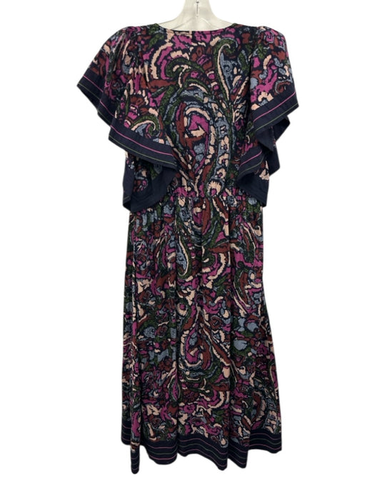 Cleobella Size M Navy Blue, Purple & Multi Cotton Abstract Print V Neck Dress Navy Blue, Purple & Multi / M