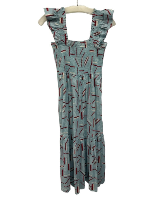 Tuckernuck Size M Light Blue, Red & Cream Cotton Line Print Sleeveless Dress Light Blue, Red & Cream / M