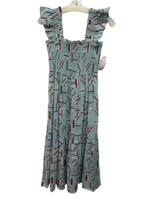 Tuckernuck Size M Light Blue, Red & Cream Cotton Line Print Sleeveless Dress Light Blue, Red & Cream / M
