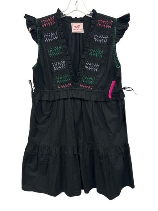 Banjanan Size Est M Black, Green & Multi Cotton Ruffle Detail V Neck Dress Black, Green & Multi / Est M
