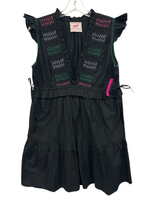 Banjanan Size Est M Black, Green & Multi Cotton Ruffle Detail V Neck Dress Black, Green & Multi / Est M