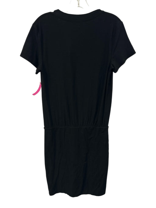 James Perse Size 2 Black Cotton Blend Short Sleeve V Neck Blouson Stretch Dress Black / 2