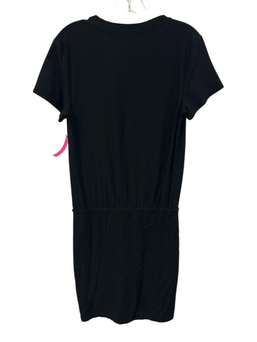 James Perse Size 2 Black Cotton Blend Short Sleeve V Neck Blouson Stretch Dress Black / 2