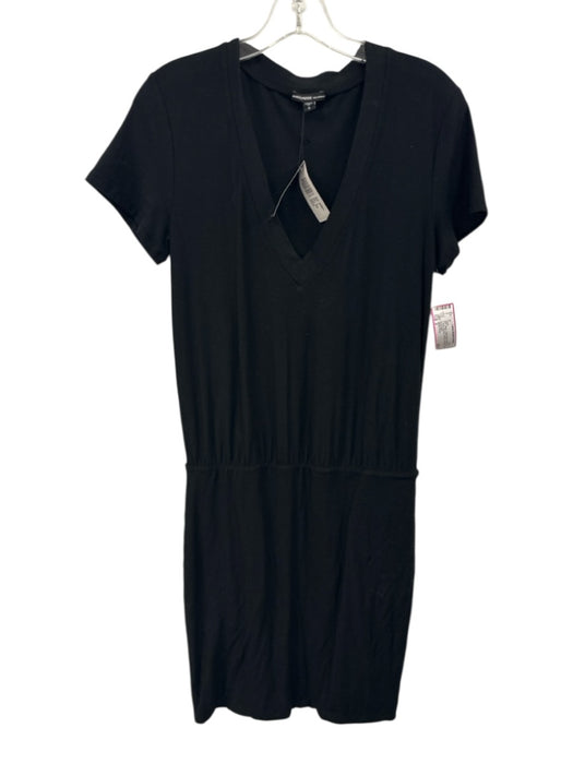 James Perse Size 2 Black Cotton Blend Short Sleeve V Neck Blouson Stretch Dress Black / 2