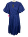 Shoshanna Size 8 Blue Cotton Blend Short Puff Sleeve Bow Detail V Neck Dress Blue / 8