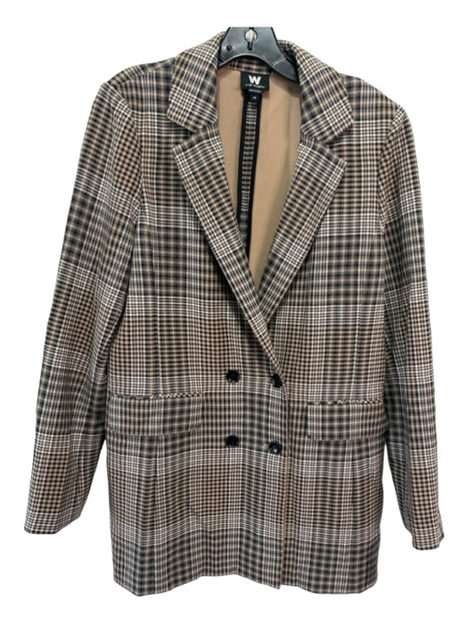 W by Worth Size 10 Black, Brown, White Polyester Blend Long Sleeve Plaid Jacket Black, Brown, White / 10