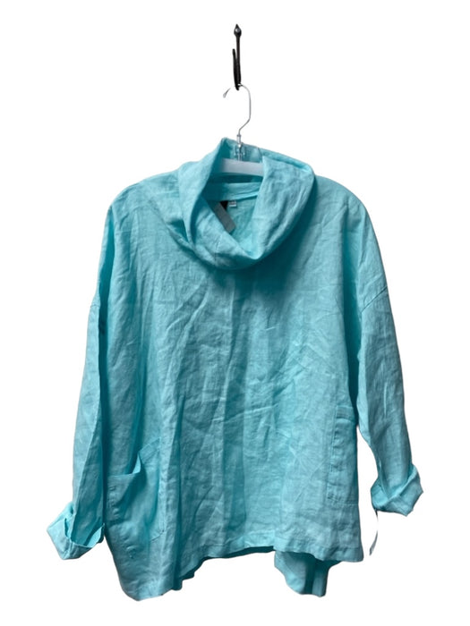 Jewel Toffier Size One Size Teal Blue Linen Cowl Neck Half Sleeve Pockets Top Teal Blue / One Size