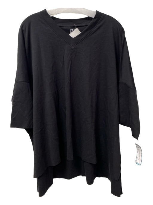 Planet Size One Size Black Pima Cotton V Neck 3/4 Sleeve Drop Shoulder Boxy Top Black / One Size