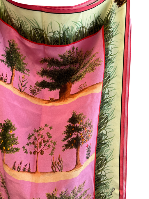Carson & Co Pink & Green Silk Tree Print scarf Pink & Green / Large