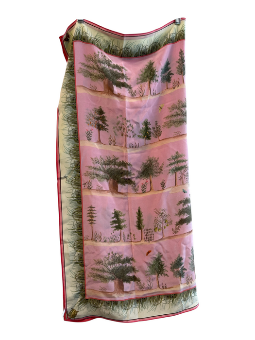 Carson & Co Pink & Green Silk Tree Print scarf Pink & Green / Large