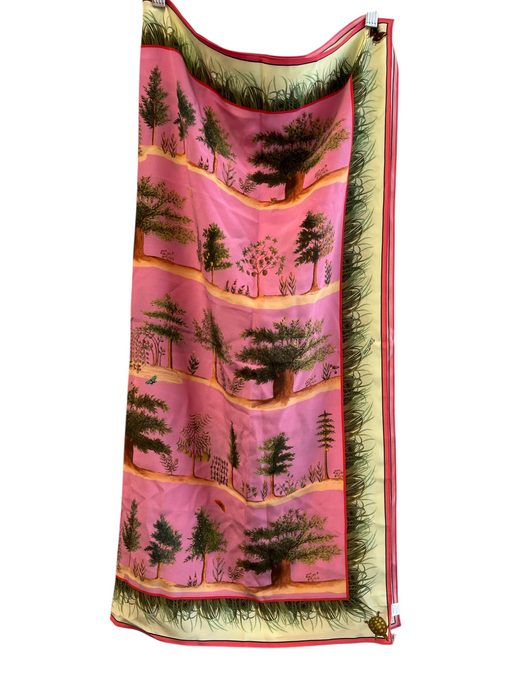 Carson & Co Pink & Green Silk Tree Print scarf Pink & Green / Large