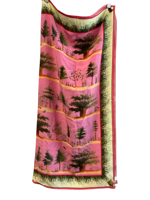 Carson & Co Pink & Green Silk Tree Print scarf Pink & Green / Large