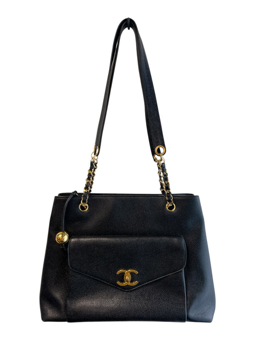 Chanel Black Leather goldtone hardware Front Pocket Interior Zip Pocket Bag Black / Large