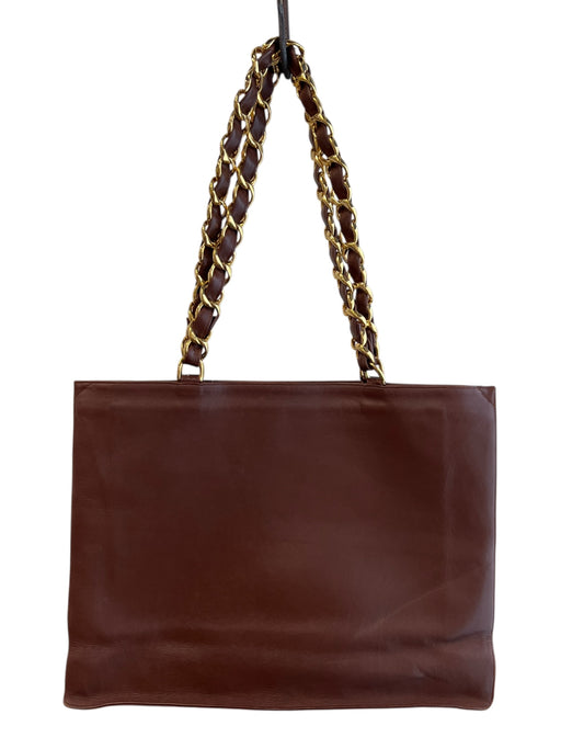Chanel Brown Leather Double Chain Goldtone Interior Zip Tote Bag Brown / Large