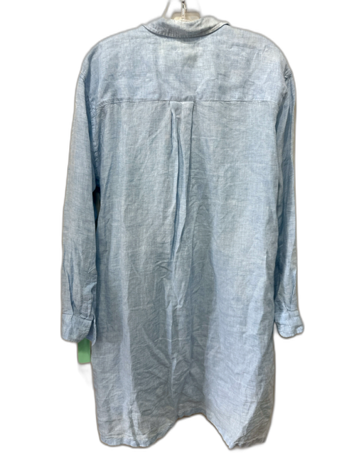 Frank & Eileen Size L Light Blue Linen Button Down Long Sleeve Shirt Dress Light Blue / L