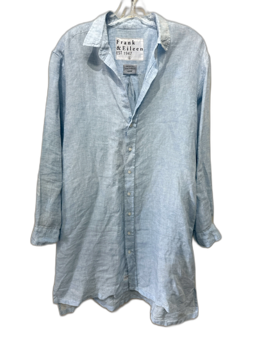 Frank & Eileen Size L Light Blue Linen Button Down Long Sleeve Shirt Dress Light Blue / L