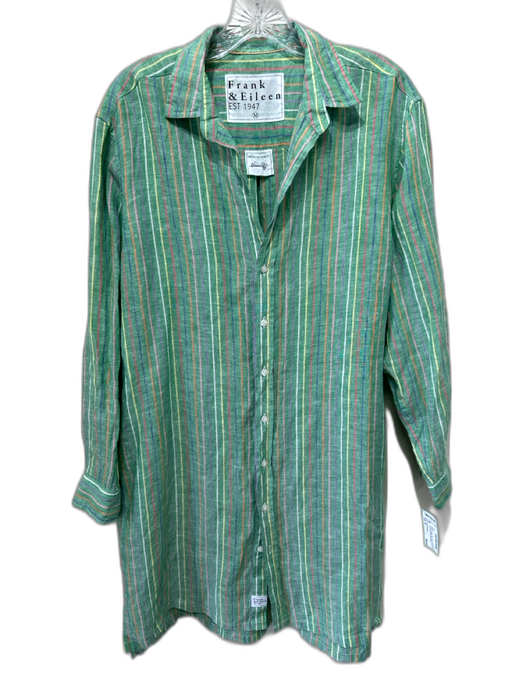 Frank & Eileen Size M Green, Orange, Pink Linen Button Down Long Sleeve Dress Green, Orange, Pink / M