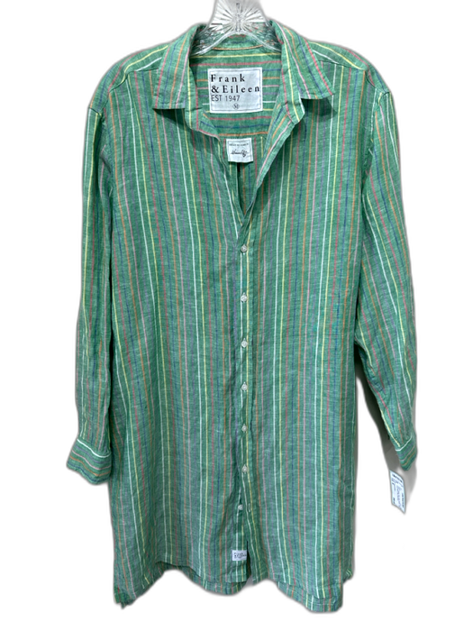 Frank & Eileen Size M Green, Orange, Pink Linen Button Down Long Sleeve Dress Green, Orange, Pink / M