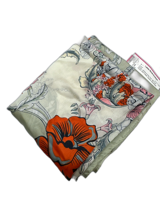 Green, White & Pink Print Silk Feel Floral Bow Detail Square scarf Green, White & Pink Print
