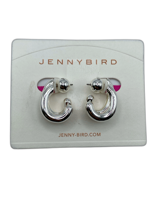 Jenny Bird Silver Tone Brass Polished Open Hoop Post Back Earrings Silver Tone