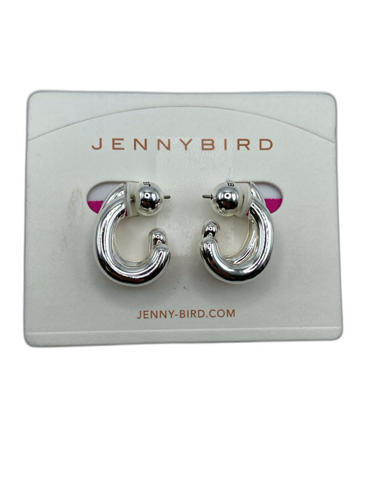 Jenny Bird Silver Tone Brass Polished Open Hoop Post Back Earrings Silver Tone