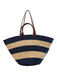 Sezane Navy & Tan Straw Leather straps Double Handle Striped Tote Bag Navy & Tan / Large