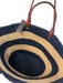 Sezane Navy & Tan Straw Leather straps Double Handle Striped Tote Bag Navy & Tan / Large