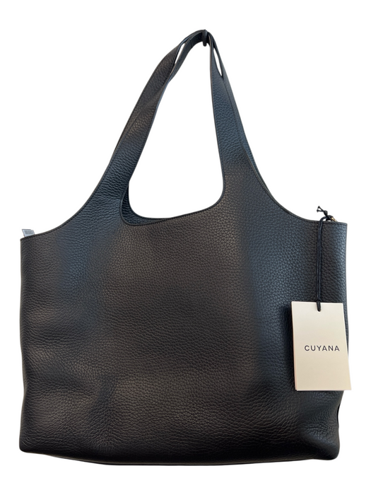 Cuyana Black Leather Pebbled 2 Strap Shoulder Snap Close Bag Black / Large