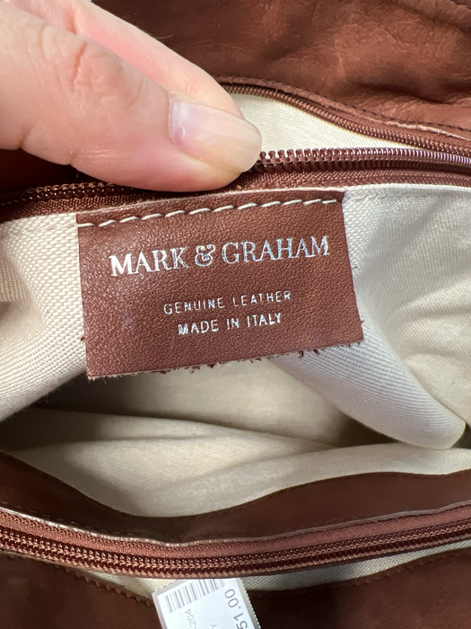 Mark & Graham Dark Brown Leather Top Handles Interior Zip Pocket Feet Tote Bag Dark Brown / Medium