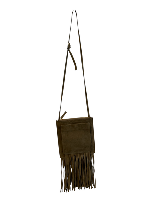 Ann Mashburn Olive Suede Top Zipper Fringe Snap Pocket Bohemian Bag Olive / Small
