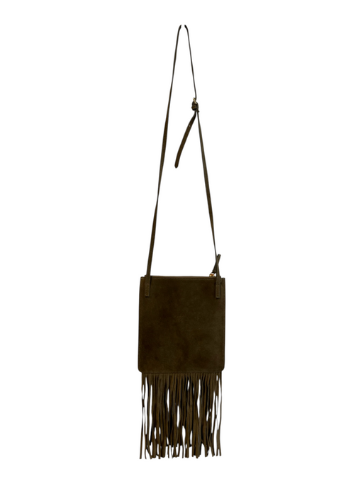 Ann Mashburn Olive Suede Top Zipper Fringe Snap Pocket Bohemian Bag Olive / Small
