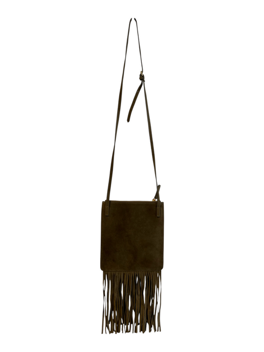 Ann Mashburn Olive Suede Top Zipper Fringe Snap Pocket Bohemian Bag Olive / Small