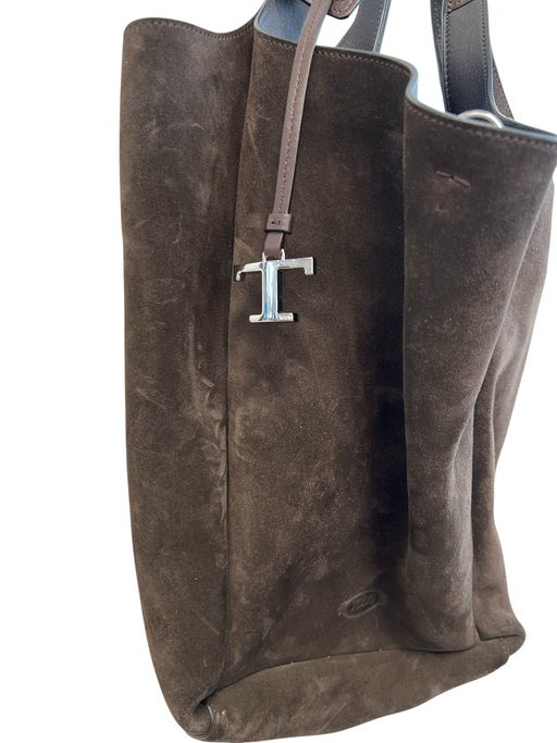 Tods Chocolate Suede Shoulder Bag Hook Closure Interior Pouch Slouchy Bag Chocolate / Large