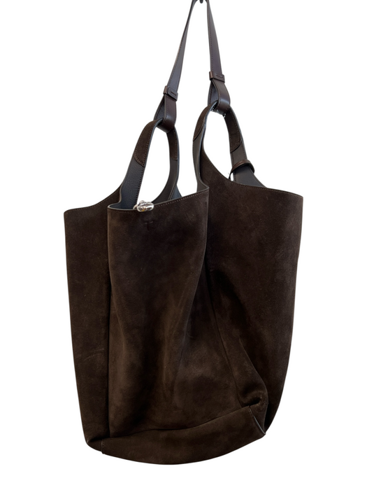 Tods Chocolate Suede Shoulder Bag Hook Closure Interior Pouch Slouchy Bag Chocolate / Large