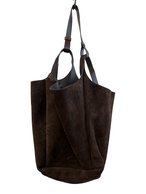 Tods Chocolate Suede Shoulder Bag Hook Closure Interior Pouch Slouchy Bag Chocolate / Large