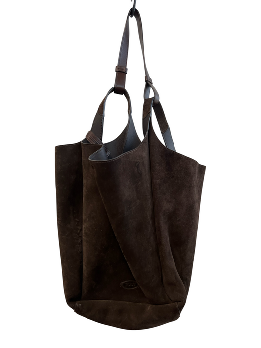 Tods Chocolate Suede Shoulder Bag Hook Closure Interior Pouch Slouchy Bag Chocolate / Large