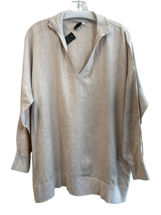 Jewel Toffier Size M/L Beige Linen V Neck Long Sleeve Side Pockets Tunic Beige / M/L